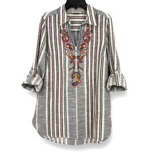 Soft Surroundings Aruba Boho Embroidered Tunic Top Womens Size Small